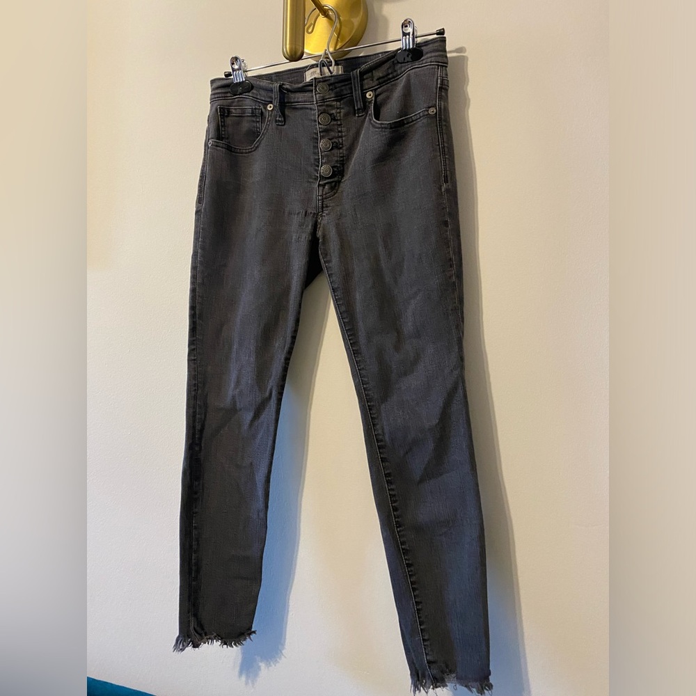 Madewell 9” high rise skinny denim black jeans raw hem 27P